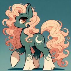 a cartoon pony with pink hair and eyes