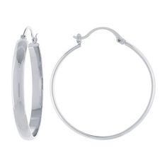 Features: Nickel FreeEarring Back: HingedMetal Color: Silver ToneEarring Length: 44.2mmEarring Width: 4.5mmMetal: Pure Silver Over BrassCare: Wipe CleanCountry of Origin: Imported Brass Hoop Earrings, Brass Hoops, Hoop Design, Earrings Hoop, Pure Silver, Jewellery And Watches, Hoop Earrings, Sleek, Women Jewelry