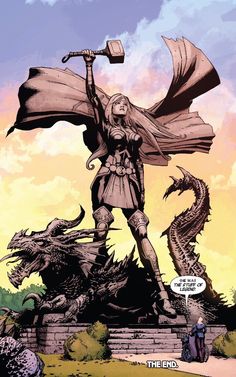 a comic book cover with an image of a woman holding a hammer in front of a dragon