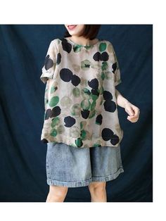 ARTISTIC RETRO POLKA-DOT ROUND-NECK T-SHIRT TOPS - rrdeye