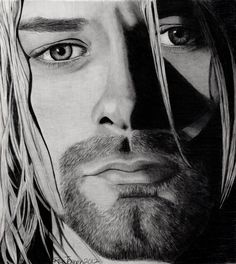 a pencil drawing of a man's face with long blonde hair and beards