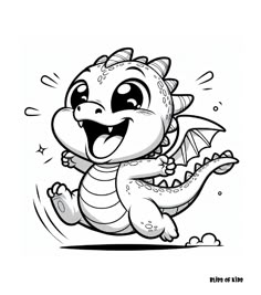 a cartoon dragon running with its mouth open