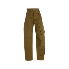 DARKPARK "Rosalind" wide-leg cargo pants featuring slight distressing throughout in cotton Flap and patch pockets High rise Tapered fit Full length Button/zip fly; belt loops Cotton Dry clean Made in Italy Tapered Cargo Pants, Cruise 2023, Summer Shopping, Military Green, Sophisticated Style, Iowa, Aesthetic Clothes, Cargo Pants, Things I Want