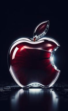 an apple is shown in the dark with light coming from it's center piece