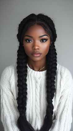 Jumbo Boho Braids for Long Hair Black Goddess Braids Styles, Braiding Hair Ponytail Styles, Jumbo Braid Updo, 4 Braids Hairstyles For Black Women, Short Hairstyles With Braids, Braids For Brides, Afro Braids Hairstyles, Black Hair Braid Hairstyles, Single Braids Styles