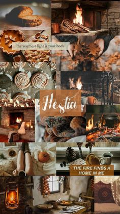 a collage of photos with the words helsta on them and pictures of fireplaces