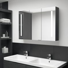 Introduce an aesthetically pleasing into your bathroom with our LED vanity mirror cabinet! Our wall mirrored cabinet with LED adds a touch of contemporary style and soft illuminating light to any room! It is made of quality MDF board with melamine finish, ensuring the long term use. With dual energy efficient LED light strips, you can see yourself in the truest light for makeup application, grooming and skin care, and it can illuminate your room, your face and your smile. Inside includes 3 shelv Vanity Mirror Bathroom, Wall Mounted Medicine Cabinet, Led Bathroom Mirror, Mirror Bathroom, Led Bathroom, Bathroom Mirror Cabinet, Mirror Cabinet, Led Mirror Bathroom, Bathroom Vanity Units