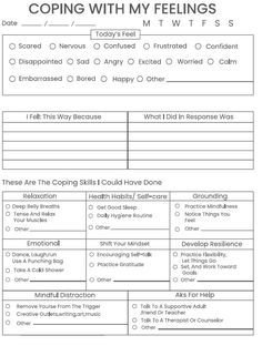 Are you struggling to cope with overwhelming feelings of anxiety and stress?  Do you find it difficult to manager your emotions and maintain your emotional well-being? This Anxiety Relief Journal is the perfect resource for adults and teens looking to navigate their feelings and find healthy coping mechanisms. This Coping with Feelings Workbook is designed to help you tackle stress and overwhelm head-on, providing you with a safe space to explore your emotions and develop strategies for managing Coping Toolbox Ideas For Adults, How To Journal For Therapy Feelings, Coping Strategies For Adults, Mindfulness Journal Prompts, Calming Techniques, Coping Mechanism