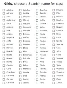 the spanish language checklist for girls