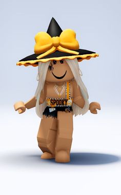 a lego figure wearing a black hat and yellow hair