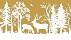 the silhouettes of deer and trees are shown in this paper cutout