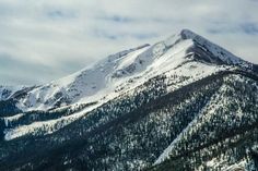 a snow covered mountain with trees in the foreground