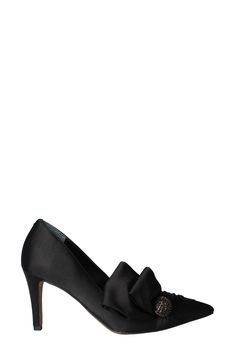 An oversized bow details the side of a glamorous pointy toe pump lofted by a slim heel. 3" heel Textile upper/synthetic lining and sole Imported Women's Pumps, Kitten Heels, Nordstrom, Size 7, Pumps, Heels, Free Shipping, Black