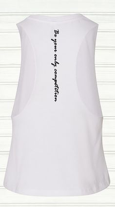 Be your only competition racerback cropped tank top. This is also a completely customizable tank that is made to order!  Just let me know in the personalization area or send a message to receive a free proof before ordering.  Volume discounts available.  Please message me for an individual quote.   Details of the top: * Display shown in white and black lettering with other colors available. * 4.2 oz., 52% Airlume combed and ring spun cotton, 48% Poly jersey * Raw edge arm holes * Racerback * Cro White Mesh Back Tank Top For Gym, White Tank Top With Mesh Back, White Fitted Tank Top With Scoop Back, White Cotton Sleeveless Sports Bra, White Racerback Tank Top With Mesh Back, White Racerback Top With Mesh Back, Sporty Sleeveless Tank Top For Cheerleading, White Mesh Back Racerback Top, White Crew Neck Tank Top Athleisure