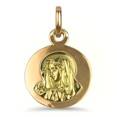 PAGE Estate Charm Estate 18k Yellow & White Gold Madonna Charm/Pendant White Gold Engraved Round Pendant, Yellow Gold Necklaces For Commemoration, Yellow Gold Pendant With Polished Finish, The Virgin Mary, Loop Earrings, Fire Heart, The Divine, Round Pendant, Yellow Roses