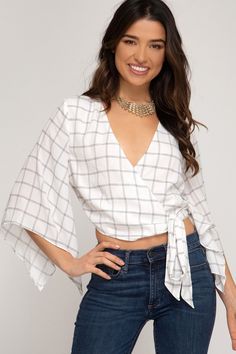 (1) Darcie Crop Top – The Nod Boutique Striped Cami Tops, White Kimono, Surplice Top, Wrap Crop Tops, Mini Cami Dress, Kimono Style, Lace Cami, Kimono Sleeve, Woven Top