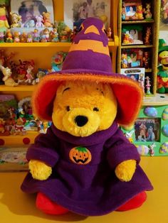 a teddy bear dressed up in a witch costume