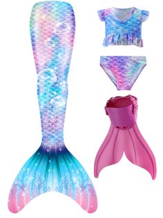 the little mermaid swimsuit is pink and blue