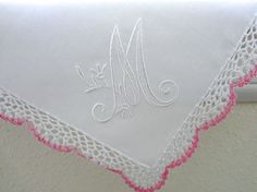 Bridesmaid Handkerchief Bridesmaid Gift Bridal Shower gift: Monogrammed Handkerchiefs, Personalized Handkerchief Wedding, Peony Design, Lace Handkerchief, Bridal Luncheon, Crochet Lace Edging, Wedding Handkerchief, Initial Monogram, Bridal Shower Gift