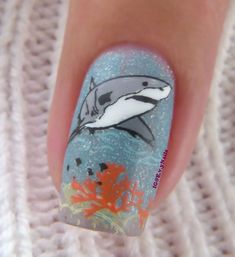 Shark Nails Acrylic, Beach Themed Nails, Nail School, Cruise Nails, Back To School Nails