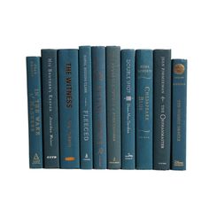 a row of blue books sitting on top of each other