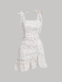 White Boho Collar Sleeveless Woven Fabric Floral,Ditsy Floral Cami Embellished Non-Stretch  Women Clothing H&m White Dress, Cute Dresses Simple, Cute Shein Dresses, Dress Ideas Casual, Summer Dress Shein, Dresses Coquette, White Floral Dresses, Summer Outfits Dresses, Clothes Shein