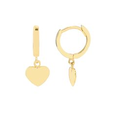 Birmingham Jewelry - 14K Yellow Gold Mini Huggie Hoop Earrings with Heart Drop - Birmingham Jewelry Hoops With Charms, Gold Huggie Earrings, Birthday Women, Rose Gold Charms, Snap Lock, Everyday Elegance, Mini Hoop Earrings, Puffy Heart, Huggie Earrings