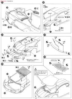 an instruction manual for how to install the hood on a sports car, with instructions and diagrams