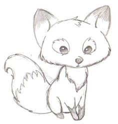 a drawing of a fox sitting down with eyes wide open and looking at the camera