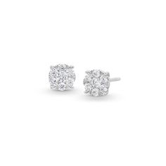 Treat them to a sparkling surprise with these radiant multi-diamond stud earrings. 10K white gold Each round composite features multi-sized diamonds Polished, fan-shaped prong details 1/2 ct. t.w. of diamonds Friction backs Classic White Cluster Diamond Earrings, White Cluster Diamond Cut Earrings, White Diamond Cut Cluster Earrings, White Diamond Cluster Earrings With Diamond Cut, White Lab Grown Diamond Earrings Fine Jewelry, White Lab-grown Diamond Earrings Fine Jewelry, White Lab Grown Diamond Earrings, Diamond Stud, Diamond Earrings Studs