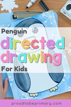 penguin directed drawing for kids with text overlay that reads penguin directed drawing for kids