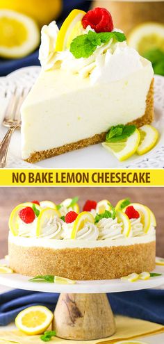 no bake lemon cheesecake on a cake plate