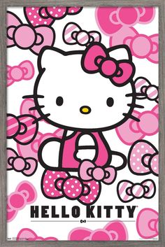 a hello kitty poster with hearts on it