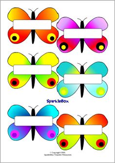 colorful butterflies with blank labels on them