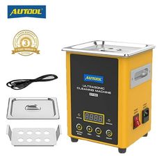 an automatic ultrasonic cleaning machine with built - in warmer and charger, yellow