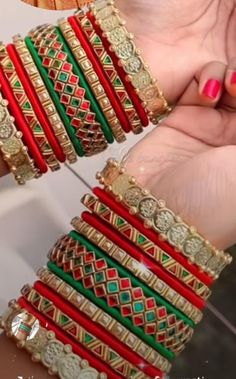 "Traditional Handmade Silk Thread Kundan Stone Studded Bangle Chuda Set Fashion Jewelry For Women Wedding Festive Party Wear Kada Set BANGLE SIZE -  2.4\" Inches, 2.6\" Inches, 2.8\" Inches, 2.10\" Inches Weight - 125 gm  Material: Silk Thread Color: As Per Picture The Bangles are decorated with beautiful stone. It makes your look noble and adds your charming Package include Set Of Silk Thread Bangles Fantastic Hand Kada for weddings, proms, parties or other special occasions * Specially Made For Traditional Occasions. * Used For Hands, It Can Be Reused. * For Bridal bridesmaids." Red Bracelets For Navratri Celebration, Red Bracelet For Navratri Celebration, Festive Red Bracelets With Latkans, Red Bracelets With Latkans For Celebration, Red Bracelets With Zari Work For Festive Season, Red Bracelets For Wedding And Navratri, Festive Red Bracelets With Zari Work, Red Zari Work Bracelets For Festive Season, Red Bangle With Zari Work For Diwali