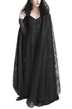 Fabric: Polyester97%, Spandex3% Color: Black Feature: Hollow Style: Gothic Clothing Type: Cloak Coat Include: Cloak Coat*1 (Any of the accessory is not included.) Size (IN) Shoulder Width Length Hem Width One Size 16.14 61.42 241.73 Size (CM) Shoulder Width Length Hem Width One Size 41 156 614 Gothic Cloak, Gothic Jackets, Goth Women, Dark Outfits, Gothic Clothing, Hooded Cloak, Punk Rave, High Fantasy, Gothic Outfits