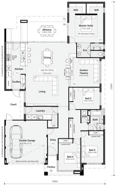 the floor plan for a two bedroom house with an attached kitchen and living room area