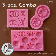 You will receive 3 silicone molds: 1 mold with 10 cavities, 1 mold with 4 cavities, and 1 mold with 2 cavities.  #siliconemold #siliconemolds #chioscakesupplies #cupcakes #cakepops #cookies #fashioncupcakes #fashioncookies #fashioncakepops #chocolatecoveredricekrispies #chocolatecoveredoreo #chocolatecoveredpretzels #chocolatecoveredstrawberries #fondant #resin #chocolate #siliconemolds #siliconemold #cocochanelcupcakes #louisvuittonparty #cocochanelparty Chanel Silicone Mold, Candy Molds Ideas, Chocolate Molds Ideas, Coco Chanel Party, Wax Melts Recipes, Snack Gift Baskets, Fashion Cupcakes, Large Silicone Molds