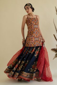 Multicolored kurta with abstract print and embroidered detail. Paired with floral printed, embroidered gharara and dupatta.
Component: 3
Embroidered
Neckline: Sqaure
Sleeve Length: Sleeveless
Fabric: Viscose
Color: Multi Color
Sheer dupatta - Aza Fashions Festival Lehenga With Printed Motifs And Straight Kurta, Navratri Sharara With Straight Kurta And Floral Embroidery, Silk Fitted Sharara With Multicolor Embroidery, Fitted Silk Sharara With Multicolor Embroidery, Chanderi Sharara With Printed Motifs For Festivals, Festive Chanderi Sharara With Printed Motifs, Fitted Sharara With Multicolor Floral Embroidery, Transitional Chanderi Sharara With Printed Motifs, Festive Designer Sharara With Printed Motifs