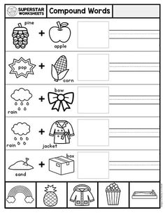 compound words worksheet with pictures to help students learn how to write and color