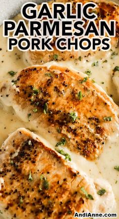 garlic parmesan pork chops in a white sauce