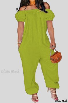 Olivia Mark - White Solid Casual Off-the-Shoulder Patchwork Jumpsuit for Women Loose Fit Jumpsuit, One Piece Outfits, Loose Overalls, Women's Jumpsuit, Jumpsuit Casual, Off Shoulder Jumpsuit, Loose Jumpsuit, Green Jumpsuit, Long Romper