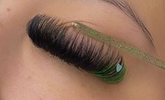 Eyelash Extensions With Green, Dark Green Lash Extensions, Lashes With Green Color, Green Lash Extensions Styles, Lash Extensions With Green, Colour Lashes Extensions, Green Eyelash Extensions, Green Lash Extensions, Coloured Lash Extensions