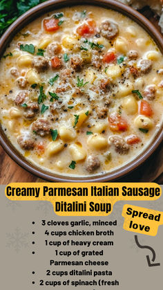 the recipe for creamy parmesan italian sausage dipini soup