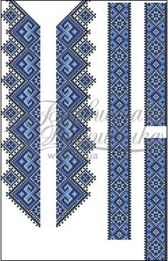 blue and white cross stitched design for the back of a necktie, with two rows