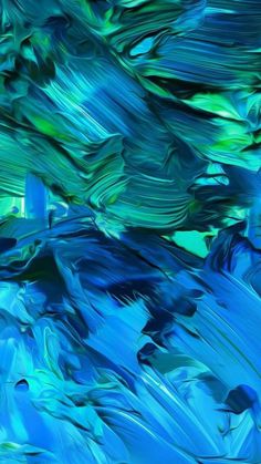 an abstract painting with blue and green colors