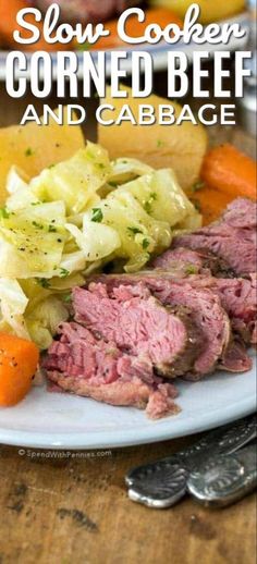 slow cooker corned beef and cabbage on a plate