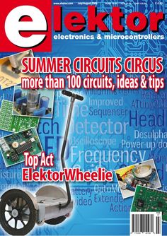 the front cover of electronics and microcontrollers magazine, featuring an image of a scooter