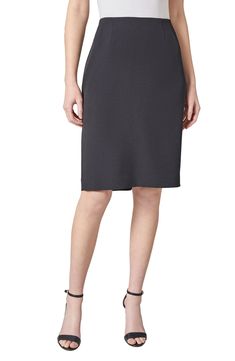 Designed in a classic pencil silhouette, this closet-staple skirt features comfortable stretch and a back vent for easy movement. 24" length Hidden back-zip closure Back vent Lined 97% polyester, 3% elastane Dry clean Imported Classic Fitted Pencil Skirt, Classic Fitted Elastane Pencil Skirt, Workwear Stretch Skirt With Side Zipper, Workwear Skirt With Side Zipper And Stretch, Mini Pencil Skirt Lined In Elastane, Stretch Skirt With Side Zipper For Work, Classic Stretch Lined Pencil Skirt, Classic Stretch Pencil Skirt With Lining, Classic Stretch Mini Pencil Skirt